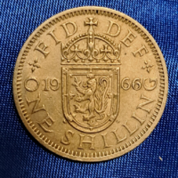 1 shilling Skót címer, balra néző ágaskodó oroszlán koronás pajzson Anglia 1966. (593)