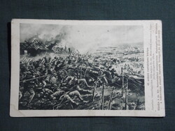 Képeslap,Osztrák Magyar hadsereg,Csataképes kártya,43.sz, honvéd katonák rohama Jupajovka,1916