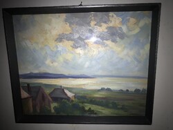 Balaton. Gyönyörű, régi olajfestmény. Szignó:Zemplényi Tivadar.