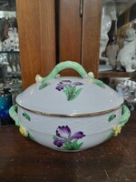 Herendi Fatörzs,Virág Mintás Nagyméretű Kézi Festésű,Kosara Porcelán,Fedeles Tároló Doboz Bonbonier.