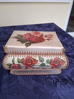 Old, retro, handmade and sewn gift box, letter holder, photo holder from postcards