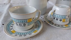 Antik jelzett art deco Hollóházi kézzel festett nagyon ritka mintás porcelán mokkás ,kávés  készlet
