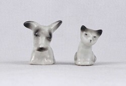 1U963 Régi Hollóházi porcelán miniatűr cica kutya páros