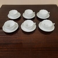 6 db Fehér Herendi porcelán teás csésze + alj készlet