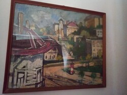 Szilvásy Pál pasztell festmény Vár és a vérmező fa Keretben.Üvegmögött