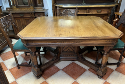 Antique 19th Century Dining Table with 6 Upholstered Back Chairs