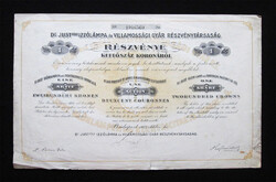 Dr. Just-féle Izzólámpa és Villamossági Gyár részvény 200 korona 1923
