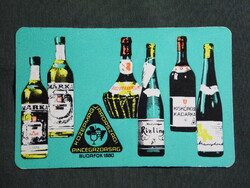 Kártyanaptár,Budafok pincegazdaság,vermut,Kiskőrösi kadarka,rizling bor, 1972   (9)