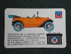 Kártyanaptár,Unitechnika KTSz Budapest,Akkumulátor eladás,grafikai veterán autó, 1971   (9)