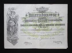 Baranyai Kisgazdák Hitel- és Gazdasági Szövetkezete üzletrész 500 korona 1923 - Pécs