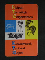 Kártyanaptár,Pécsi Tempó KSZ ,fodrász,fényképész,autó szerviz,Pécs,grafikai, 1971   (9)