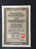 Német Birodalom Hannover Állami 4%-os Letéti jegy 1000 RM 1943.