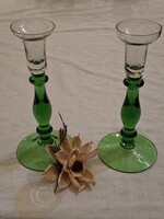 Smaragdzöld üveg gyertyatartó pár
