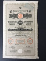 Osztrák Jelzálogbank Letéti jegy 200 Korona 1899.