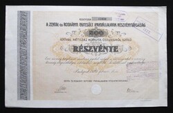 Zentai és Roskányi Egyesült Iparvállalatok részvény 200 korona 1920 (SRB-ROU)