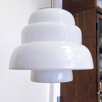 Art deco - Bauhaus nikkelezett mennyezeti lámpa felújítva - savmart és festett üveg búra - Mithras