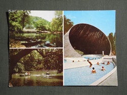 Képeslap,mozaik,Miskolctapolca fürdő,barlangfürdő,sétány,park,medence látkép,részlet, 1976-
