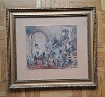 Szignózott akvarell festmény keretben 40×36