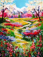 Spring landscape acrylic painting / Tavaszi tájkép - akril festmény