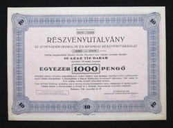 Athenaeum Irodalmi és Nyomdai Részvénytársulat részvényutalvány 1000 pengő 1946