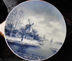 Régi holland nagyméretű kézzel festett porcelán fali tányér