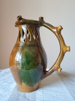 Sárközi mázas füles csali kancsó, Teszler Ella  keramikus munkája 1979