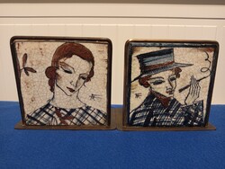 Art Deco könyvtámasz csempe párban - szignált Fritz Hudler