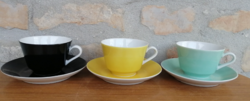 Mentazöld, sárga, fekete Kahla csésze kistányérral, retro porcelánok _ Made in GDR