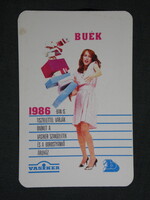 Kártyanaptár,Vasiker szaküzletek Borostyán áruházak,Szombathely,Sárvár,Kőszeg,női modell, 1986   (9)