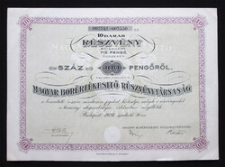 Magyar Borértékesítő Részvénytársaság részvény 10x10 pengő 1926