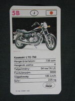 Kártyanaptár,trafik,ajándék üzlet,Kawasaki LTD 750 motorkerékpár, 1986   (9)