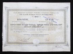 Első Magyar Kártoly-Fonoda Részvénytársaság részvény 200 forint 1870 - Pest