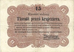 15 tizenöt pengő krajczárra krajcárra 1849 Kossuth 3.