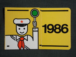 Kártyanaptár,25 éves úttörő közlekedési járőr mozg,Közlekedésbiztonsági tanács,grafikai, 1986   (9)
