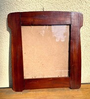 Régi szecessziós dió üveges képkeret, vintage bútor keret