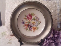 Porcelánbetétes ón tányér