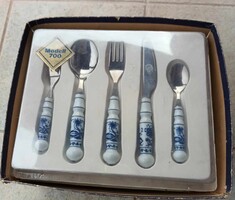 Vintage rozsdamentes acél evőeszközkészlet porcelán nyéllel 6x 5 részes