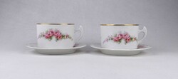 1V059 Rózsa mintás aranyozott Hüttl Tivadar porcelán teás csésze pár