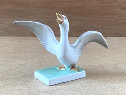 KACSA LIBA SZOBOR JUBILEUMI FESTETT HERENDI PORCELÁN RETRO DÍSZTÁRGY