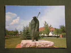 Képeslap,Nádudvar,Fő tér,a puszta télen,juhász szobor látkép,részlet,1989-