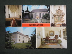 Képeslap,Nyírbátor,mozaik,gimnázium,múzeum,templom,oltár látkép,részlet,1983-