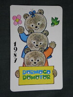Kártyanaptár,Dörmögő Dömötör ifjúsági újság magazin,grafika rajzos,medve,1987   (9)