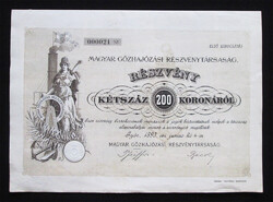 Magyar Gőzhajózási Részvénytársaság részvény 200 korona 1893 - Győr