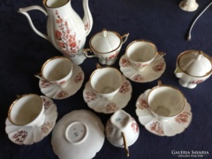 Jiesia porcelán kávéskészlet, 6 személyes, dúsan aranyozott, kézifestésű