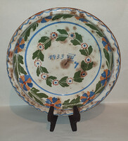 Erdélyi, cserép pités tál, falitál, dísztál (dátumozott)