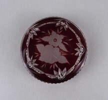 1V085 Old Burgundy Rose Pattern Cut Glass Ashtray