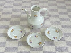 Hollóházi porcelán kávéskészlet - hiányos aranyszélű kávés készlet kiöntő kancsó alátét tányér