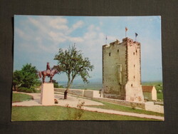 Képeslap,Nagyvázsony,Kinizsi szobor,vár,lakótorony látkép,részlet, 1973-