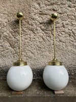 Felújított Bauhaus / Art deco réz lámpa opál búra - vintage design mid century csillár