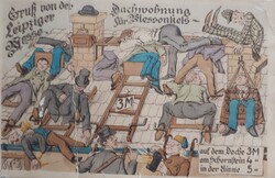 Karikatúra képeslap 1912 a lipcsei vásárból -  futott